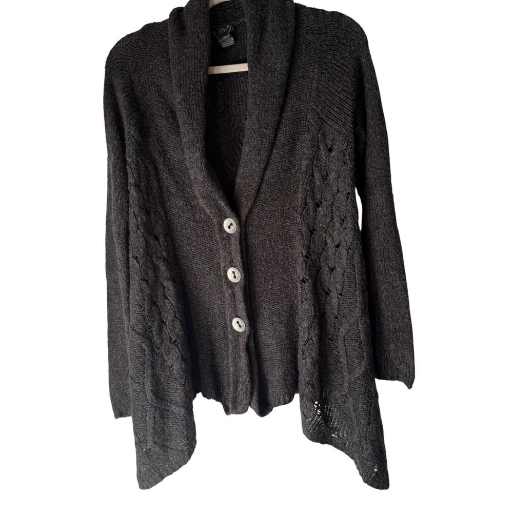 Dex Gray Knit Button‎ Front Shawl Cardigan Sweater Medium M Lagen Artsy Boho